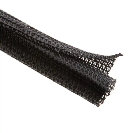 Sleeving, Braided, Expandable, PET (Polyethylene Terephthalate), Black,  6.35 mm, 30.5 m, 100 ft