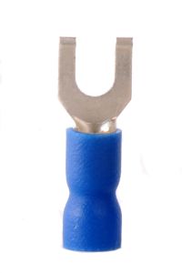 16-14 AWG Blue Vinyl Insulated Flanged Spade Terminals, 100/bag