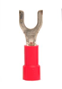 22-18 AWG Red Vinyl Insulated Butted Seam Spade Terminals, 100/bag