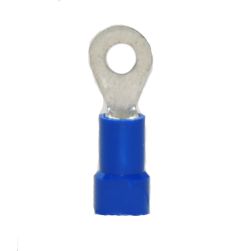 16-14 AWG Blue Vinyl Insulated Butted Seam #6 Ring Terminals, 100/bag