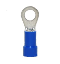 16-14 AWG Blue Vinyl Insulated Butted Seam #10 Ring Terminals 100/bag
