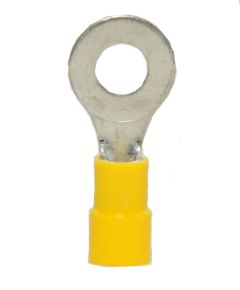 12-10 AWG Yellow Vinyl Insulated Butted Seam 1/4 Ring Terminals, 100/bag