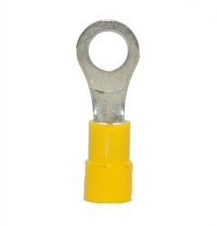 12-10 AWG Yellow Nylon Insulated Butted Seam 1/4 Ring Terminals, 100/bag