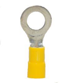 12-10 AWG Yellow Vinyl Insulated Butted Seam 5/16 Ring Terminals 100/bag