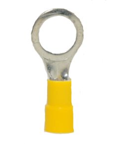 12-10 AWG Yellow Vinyl Insulated Butted Seam 3/8 Ring Terminals 100/bag