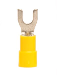 12-10 AWG Yellow Vinyl Insulated Butted Seam Spade Terminals, 100/bag