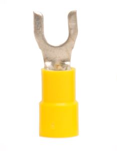 12-10 AWG Yellow Vinyl Insulated Butted Seam Spade Terminals, 100/bag