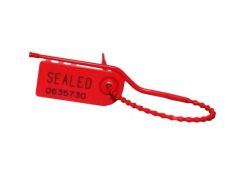 8" 15lb Red All Seal Adjustable Easily Removed Plastic Security Seal 100/Bag